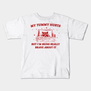 My Tummy Hurts Funny Raccoon Retro Cartoon Meme Old Funny Cartoon Kids T-Shirt